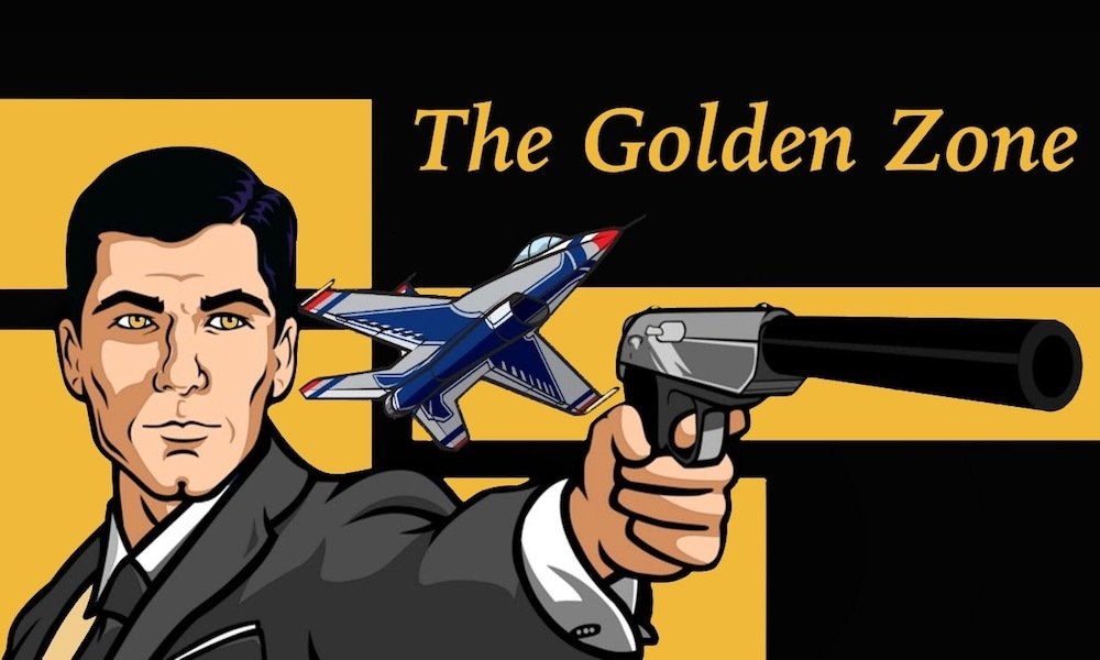 Archer standing behind a black and gold background with the words 'The Golden Zone'.